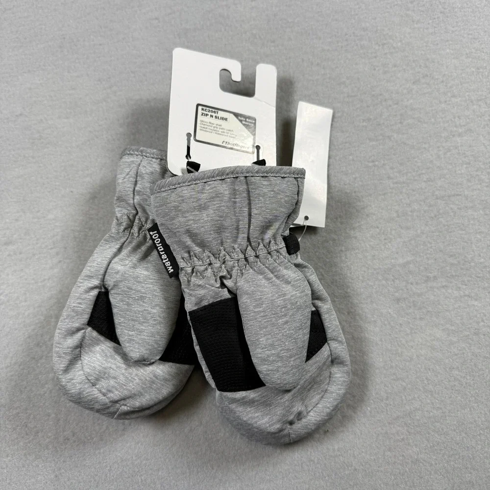 Hotfingers Kids M 3-4 Mittens Gray Zip N Slide Waterproof Winter Snow Gear NWT